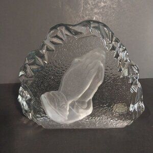 Vintage Viking 1974 Clear And Frosted Praying Hands Figurine With Label